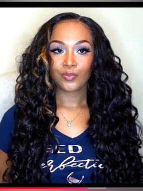 Black Long Curly Wig with Honey Highlights - Lightweight Synthetic Hair